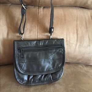 Black Leather Patchwork Small Crossbody Handbag